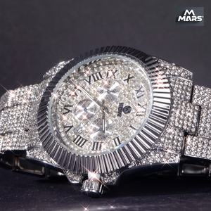 Herren Premium Moissanit-Diamant-Uhr Vollständig Vereiste Bling-Uhr Edelstahlarmband Luxuriöses Hip-Hop-Design Analoges Zifferblatt - Product Image 6