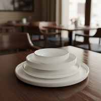 Service de table moderne en porcelaine fine (24 pièces) pour 6 personnes avec bordure dorée