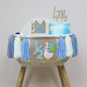 Bleu rose <span class=keywords><strong>1</strong></span>/2 <span class=keywords><strong>anniversaire</strong></span> chaise haute bannière oie demi fête d'<span class=keywords><strong>anniversaire</strong></span> décorations demi oie gland guirlande - Product Image 1