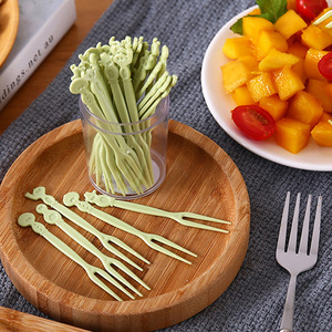 Fruit <b>fork</b> set, disposable plastic two-pronged <b>forks</b>, suitable for home use, for eating fruit, cakes, <b>desserts</b>, and snacks. - Product Image 1