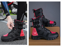 Chaussures de cyclisme respirantes en microfibre avec boucle rotative, semelle en caoutchouc, talon bas, ajustement ample, protection pour la conduite à moto et le changement de vitesse