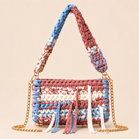 Damen Boho Häkel-Quasten-Schultertasche, Regenbogen-Gestreifte Handgemachte Handtasche, Böhmische Sommer-Strand-Reise-Hobo-Tragetasche