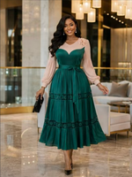 Robes pour femmes Miyaki grande taille, décontractées et élégantes, à manches lanternes, color block, avec fleurs faites main, plissées et découpées, vente en gros