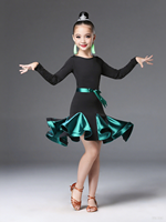 Robe de danse latine à manches longues pour filles, costume de performance Samba Chacha Rumba Jazz pour l'entraînement et la compétition