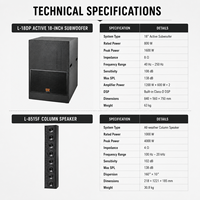 Système de sonorisation colonne active DSZ L-8515F+L-18DP et caisson de basses pour événements, hôtels, salles de concert - Étanche