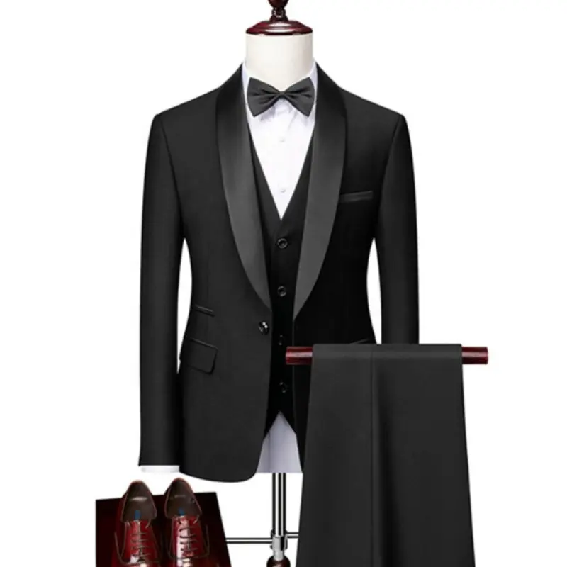 Business Formal Blazers 3 Pieces Set Shawl Lapel One Button Custom Casual Wedding Groom Slim Fit Men Suits Jacket Vest Pants