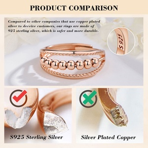 Bijoux uniques vintage design rotatif 925 perles en argent sterling anneau <span class=keywords><strong>anti</strong></span>-anxiété pour femmes ou hommes - Product Image 5