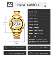 Montre numérique SKMEI 2702 Roj en acier inoxydable pour homme, étanche 30M, chronographe, alarme, date, semaine, lumière EL – Vente en gros