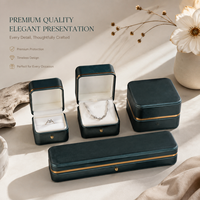 Boîte à bijoux rectangulaire en cuir PU vert foncé opulent avec bordure dorée et charnière, idéale pour les cadeaux de mariage et de mariée