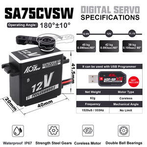 AGFRC Metal Waterproof IP67 Coreless 0.090sec 3S Smart Digital 45KG for 1/8 RC Truck Cars Parts - Product Image 4