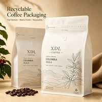 Sachet de café personnalisé en PE recyclable à fond plat avec valve de dégazage unidirectionnelle et fermeture éclair – Emballage de café durable