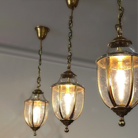 Clásico de lujo interior de vidrio burbuja gota luz Isla de cocina de la lámpara de techo de latón de cobre colgante luz para mesa de la cena