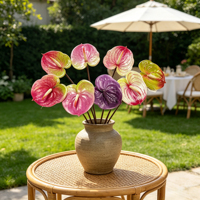 Fleur artificielle réaliste d'anthurium tropical, tige décorative pour vase de table, cadeau de remise de diplôme, anniversaire, rebord de fenêtre, bureau, restaurant