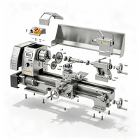 Tour à métaux de table WM210V400, portée de tournage 210 mm, entre centres 400 mm, 50-2500 tr/min, 900 W, alésage de broche 38 mm, mandrin 125 mm