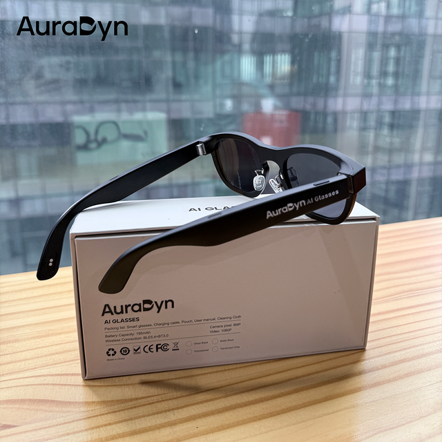 AuraDyn OEM/ODM Factory Price Smart AI Glasses with Bluetooth WIFI 800WPX 1080P Camera Smart Glasses for Men Women