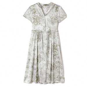 Vestido de seda elegante de verano para mujer, estampado Digital, Floral, cuello en V, manga corta, con cordones en la cintura, nuevo diseño intelectual elegante - Product Image 5