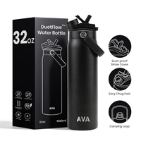 Bouteille d'eau isotherme en acier inoxydable de 32 oz, à double paroi sous vide, anti-fuite, sans BPA, pour le sport, avec couvercle à paille 2-en-1