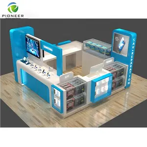 Pioneer Morden Mobiele Winkel Teller Ontwerp Mobiele Telefoon Display Showcase Kiosk Aluminium Materiaal Mobiele Telefoon Reparatie Kiosk Te Koop