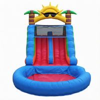 Toboggan aquatique gonflable de 18 pieds avec vague haute, palmier et soleil, en PVC, château gonflable commercial, piscine, pour usage domestique intérieur et extérieur, enfants et adultes