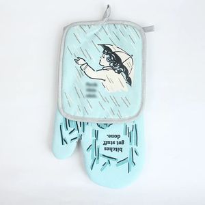 Ensemble de gants de <span class=keywords><strong>four</strong></span> et de maniques en coton <span class=keywords><strong>professionnel</strong></span> Gants de cuisine résistants à la chaleur imprimés personnalisés pour gril de cuisson de cuisine micro-ondes - Product Image 3