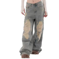 Jean baggy délavé et vieilli, personnalisé, haute qualité, 100% coton, pour homme, double épaisseur, en denim délavé, pantalon cargo, jean délavé
