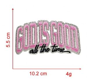 Nouveau patch thermocollant brodé 3D avec bordure argentée scintillante, couleur Morandi, motif 'God Is Good Let Them', pour la décoration de vêtements et de sacs - Product Image 4