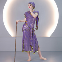 Costume de danse du ventre égyptien Saidi pour femme 2026, ensemble 3 pièces, robe de danse folklorique Baladi brillante avec bandeau et ceinture pour Halloween
