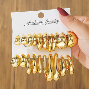Joyería de Moda, Juego de Aretes Geométricos en Forma de C, Aleación de Zinc, Estilo Fiesta, Tono Plateado y Dorado - Product Image 2