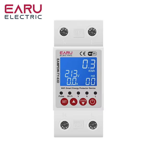 WiFi Energy Meter Circuit Breaker Switch Bi-Directional Timer Measuring Earth Leakage Over Under Voltage Protector EAMPDW-TY-63D