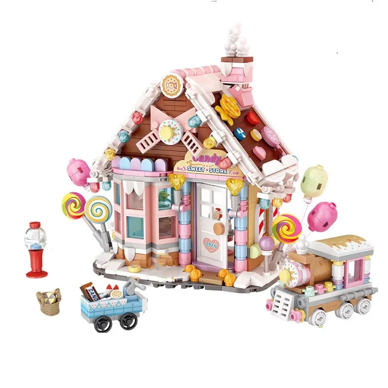 1224 Sweet Candy House Store ballon Train conte de fées Architecture Mini blocs briques jouet de construction