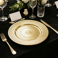 Assiette de présentation Wojia 13 pouces en plastique plaqué or motif soleil, luxueuse et moderne, pour mariage, banquet, hôtel