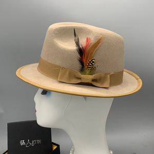 Hommes femmes unisexe 100% australie laine feutre fantaisie gentleman robe chapeaux pour hommes <span class=keywords><strong>chapeau</strong></span> jazz <span class=keywords><strong>trilby</strong></span> fedora <span class=keywords><strong>chapeau</strong></span> avec plume - Product Image 2