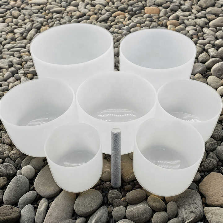 Wholesale White Set of 7 Crystal Sound Bowls Chakra Frosted Quartz ...