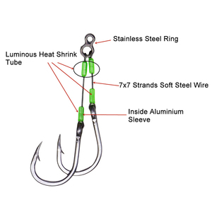 Anzuelos Dobles de Acero DORISEA 7x7 con Hilo Luminoso para Pesca en Agua Salada, Tamaños 3/0-10/0, para Pesca con Señuelos, Trolling, Marlín/Trucha - Product Image 4