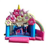 Château gonflable licorne commercial en PVC de 0,55 mm avec arche arc-en-ciel et piscine à balles pour événements et locations de fêtes pour enfants