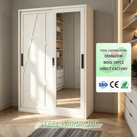 Armoire en acier à 2 portes avec miroir et tringle de suspension, armoire verrouillable démontable pour rangement de vêtements dans la chambre