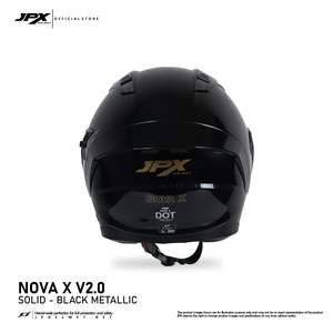 Casque demi-visage JPX Nova X V2 à double visière en couleur unie élégante Noir Métallique et revêtement métallique durable - Product Image 3