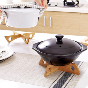 Support <span class=keywords><strong>de</strong></span> casserole en bambou personnalisé réglable à deux côtés avec fermeture à pression, tapis croisé résistant à la chaleur pour casseroles plates et ustensiles <span class=keywords><strong>de</strong></span> cuisine incurvés - Product Image 3