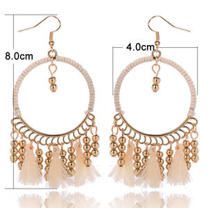ต่างหูพู่ห้อยสไตล์โบฮีเมียน ชุบทอง เชือกป่าน แฟชั่นสำหรับผู้หญิง เครื่องประดับสำหรับงานปาร์ตี้ สไตล์โบฮีเมียน - Product Image 2