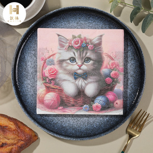 Printed Cat-Themed Paper Napkins 330mmx330mm For Themed Party Decorations - Product Image 1