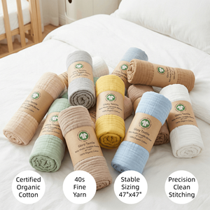 Couverture d'emmaillotage en mousseline de coton biologique OEKO-TEX en gros, personnalisable avec logo et couleur, durable, pour nouveau-né, fabricant - Product Image 2