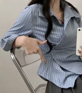 2026 韓国スタイル春秋ストライプ長袖ブラウス、女性スリムフィットカジュアルオフィスシャツデイリーファッショントップスドロップシッピング - Product Image 2