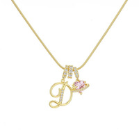 Collier personnalisé avec initiale en cursive, cœur rose, planète, zircon, chaîne serpent plaquée or, cadeau pour filles, petite amie, anniversaire