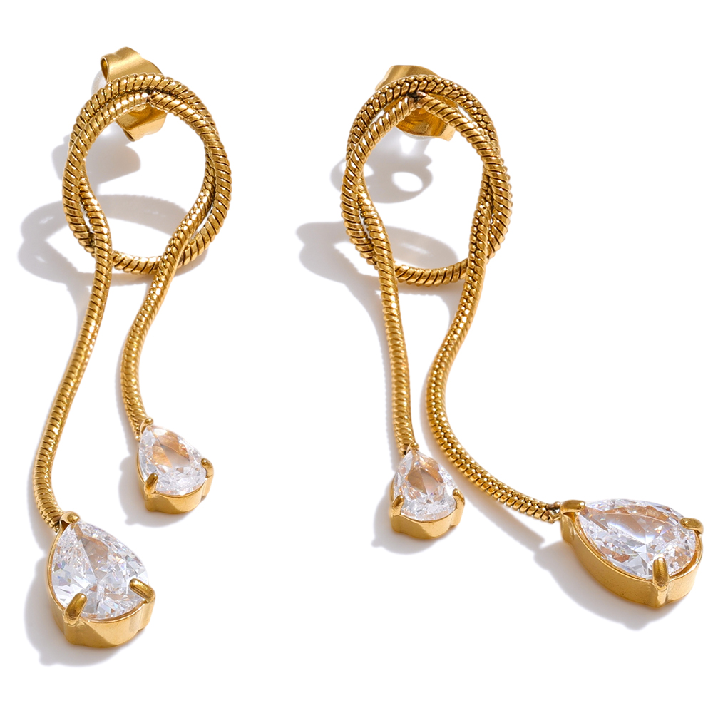 Pendientes Largos De Lazo Dorado Con Circonitas Cúbicas – Aretes Colgantes Vintage De Cristal Para Mujer – Joyería Bohemia