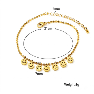 Collana con Catena di Perline Dorate Lucide e 7 Graziosi Ciondoli a Forma di Faccina Sorridente, Collana con Ciondolo in Acciaio Inossidabile per Uso Quotidiano Casual - Product Image 2