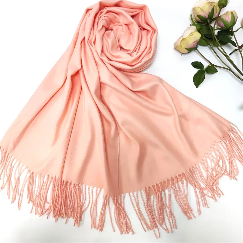 Mới đến Cashmere cảm giác Polyester Viscose chiếc khăn 180*65 rắn màu hồng Pashmina cảm thấy khăn choàng chiếc khăn cho phụ nữ