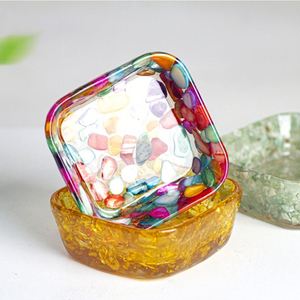 Resin <b>Square</b> Bowl with Natural Crystal Inlay - Light Home Decor Ornament - Product Image 3