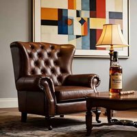 Canapé de bar à cigares rétro américain, ensemble table et chaise de café de style western vintage, chaise individuelle en cuir véritable motif tigre, bois massif