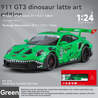 Modèle de voiture en métal moulé sous pression 1:24 Porsche Tyrannosaurus Rex Graffiti 911 GT3 avec son et lumière, véhicule décoratif de collection