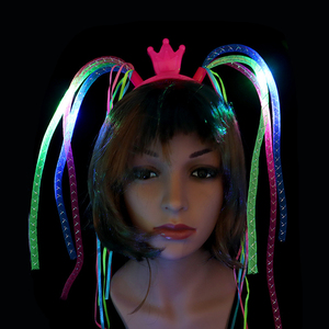 Accessoires de fête promotionnels : Perruque LED lumineuse, Bandeau lumineux multicolore blanc, Tresses LED lumineuses pour fête - Product Image 1
